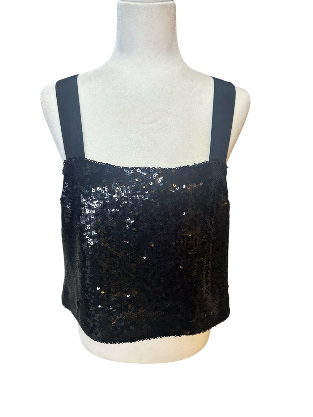 Veronica Beard Black Sequin Square Neck Camisole Tank Evening Sparkle - Picture 1 of 6